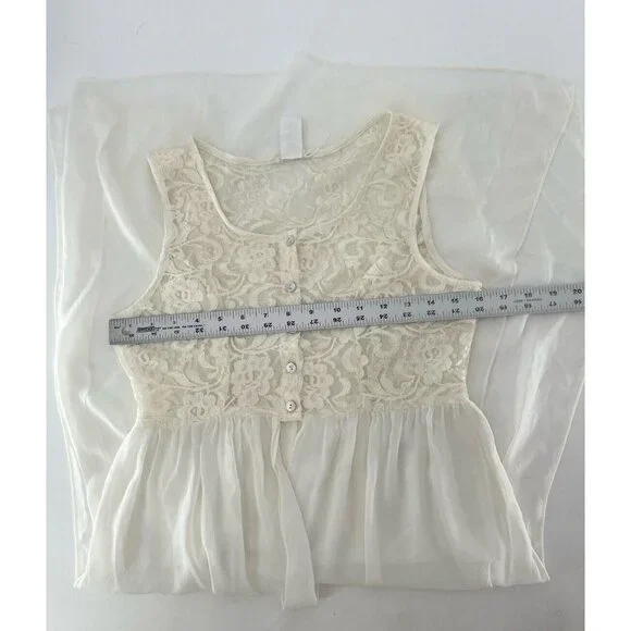 Nicolette Ivory Lace Sheer Bodice Dress Size L Slits Flowy, Fairycore, Flaw - Picture 12 of 13